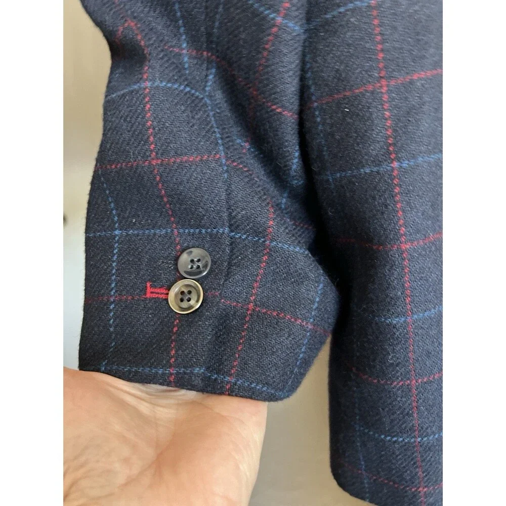 Harry Brown Heritage Blue Plaid Wool Blend Blazer Sport Coat 48R 2 Button NWOT